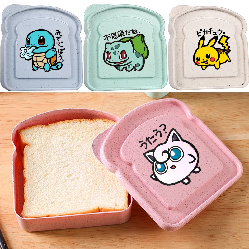 Nueva caja de almuerzo para tostadas de Pokemons, organizador de pan con tapa, estuche Bento portátil para sándwich, bolsa de almacenamiento al aire libre, contenedor de comida de Anime, regalo