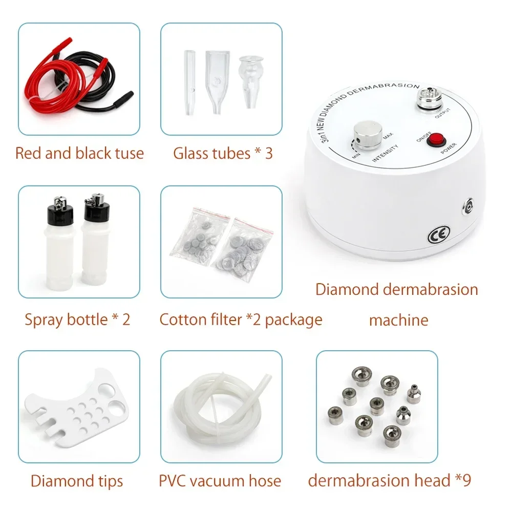 A máquina facial do cuidado do diamante, dispositivo de Microdermabrasion, pulverizador do vácuo para o salão de beleza, uso home pessoal, ilumina a pele, 3 em 1