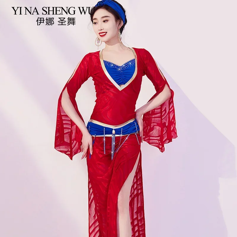 Luksusowy zestaw kostiumów do tańca brzucha z dżetami dla kobiet, personalizowany saree, orientalny taniec, lekki, odpowiedni dla seniorów.