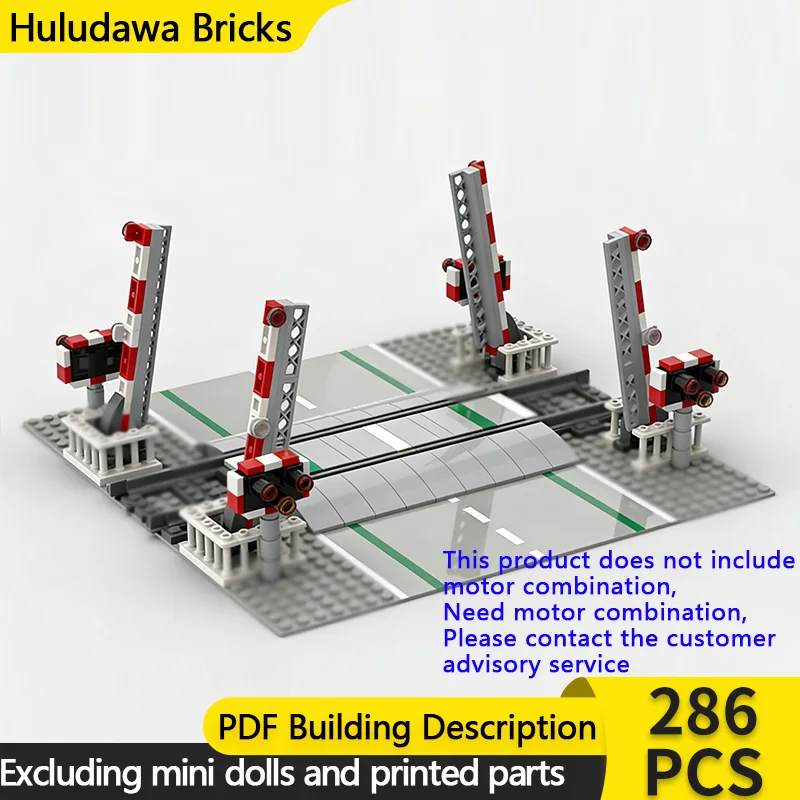 

City Car Model MOC Building UK Single Track Full Barrier Level Crossing Modular Technology Children Holiday Gifts Assemble Toys