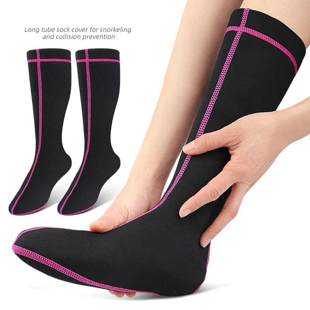 1 Pair Leg Support Unisex Long Wetsuit Socks, Thermal Non-Slip Stretchy Neoprene Diving Long Socks Quick Drying Long Water Socks