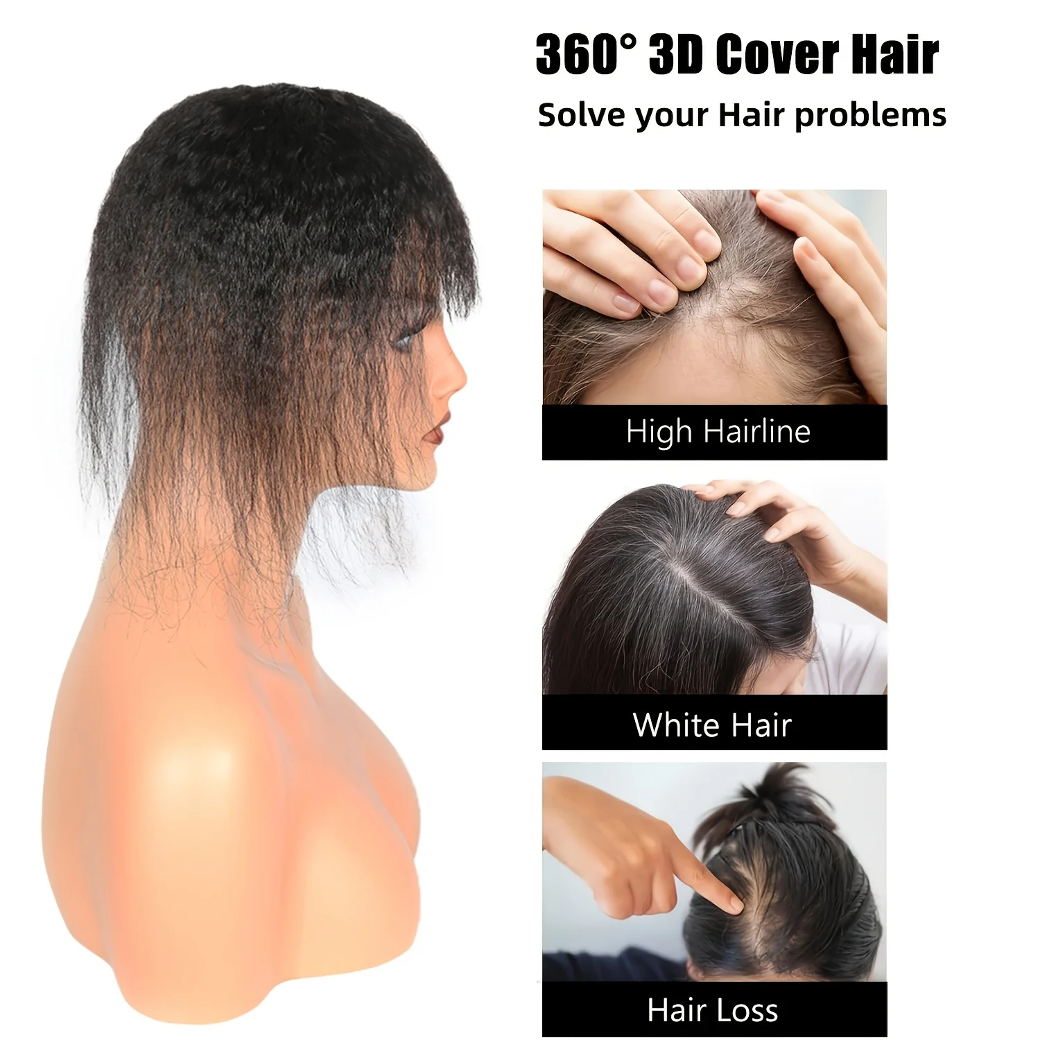 Kinky reta topper cabelo com franja pedaço de cabelo clipes invisíveis em peças de peruca extensões de peruca feminina, design intranet em forma de t