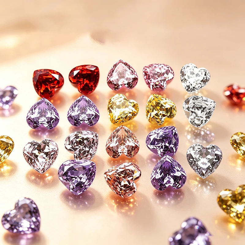 5A Grade Heart Rose Cut Cubic Zirconia Loose Gemstones Multiple Vivid Colors White Yellow Purple Pink Red Optional For DIY Jewel