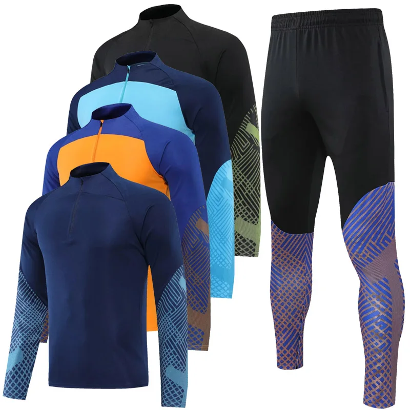 Men's Sports Set Children Football Training Tracksuit Long Sleeve Jerseys Zipper Tops and Pants 23-24 Gym Jogging Soccer Uniform