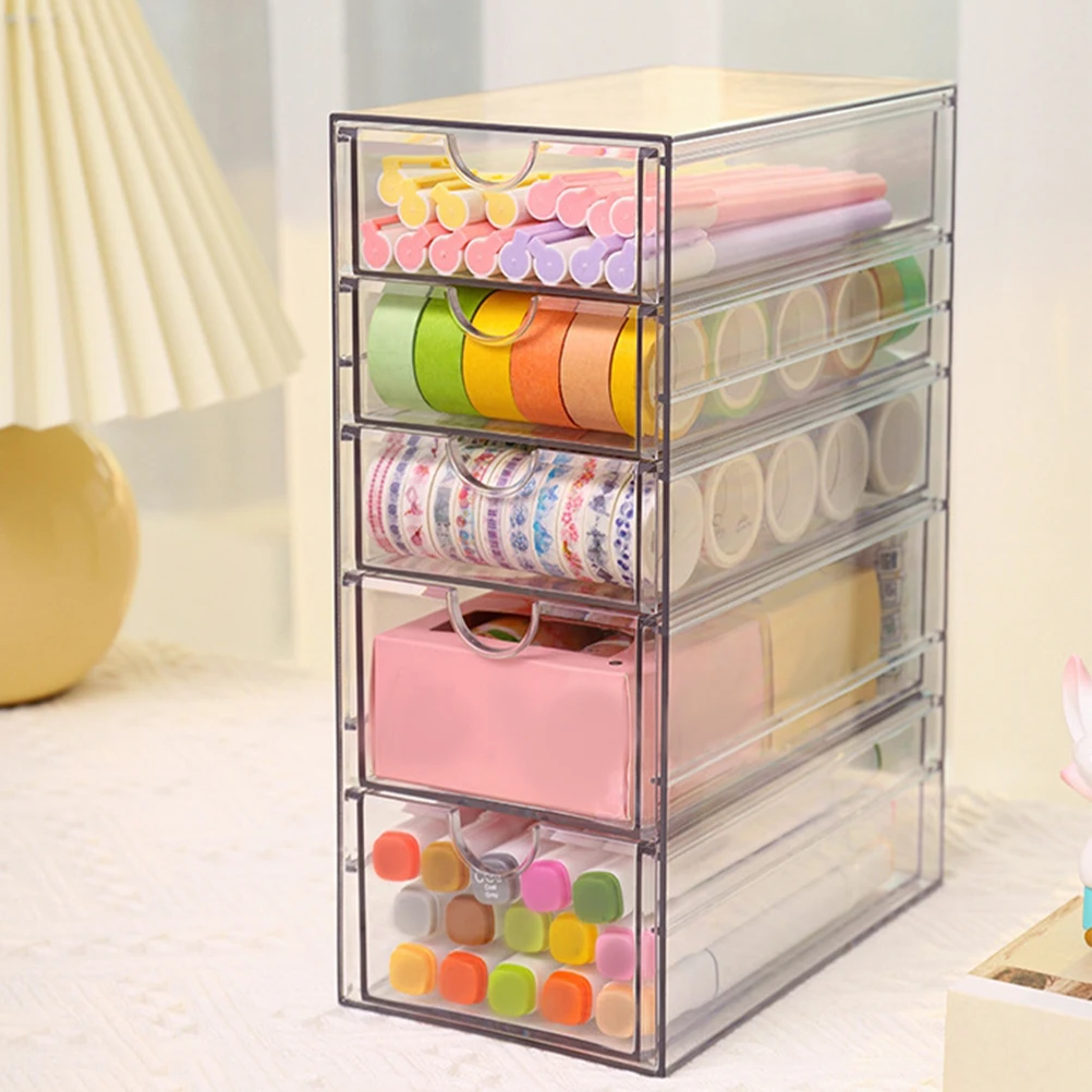 

5-Tier Transparent Drawer Box Multi-Function Desktop Organizer For Cosmetics Stationery Makeup Household Sundries Storage
