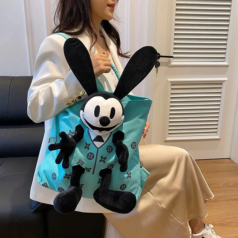 Women's Cartoon Doll Plush Canvas Backpack Color Block Design Large Capacity Multi-use Mommy Bag Student School Casual Daily Bag