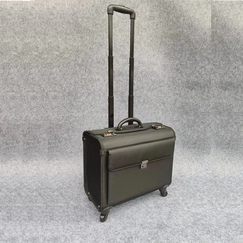 Unisex Oxford Boarding Trolley Luggage Pilot Case with 4 wheels 18\'\' Travel Trolley Bag