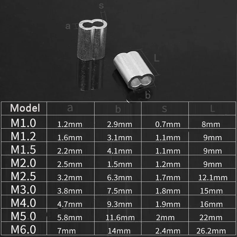 10-200PCS Double Hole Wire Rope Aluminum Clamp Clip Sleeve Diameter 1mm1.2mm 1.5mm 2mm 2.5mm 3mm 4mm 5mm 6mm