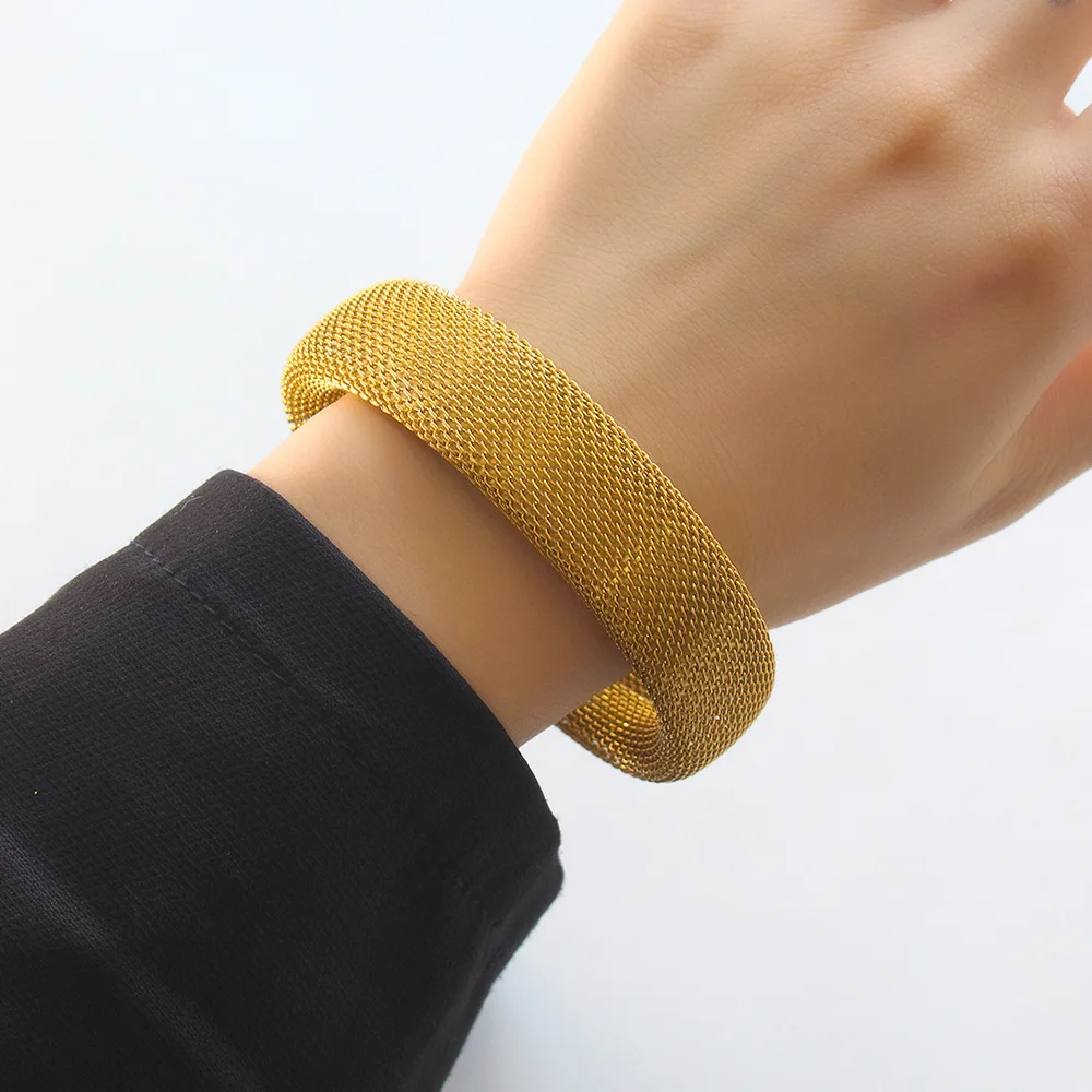 New ins Stainless Steel Mesh Bracelet Vintage Elastic C-shaped Bangle For Women Girls Fashion Aesthetic Jewelry