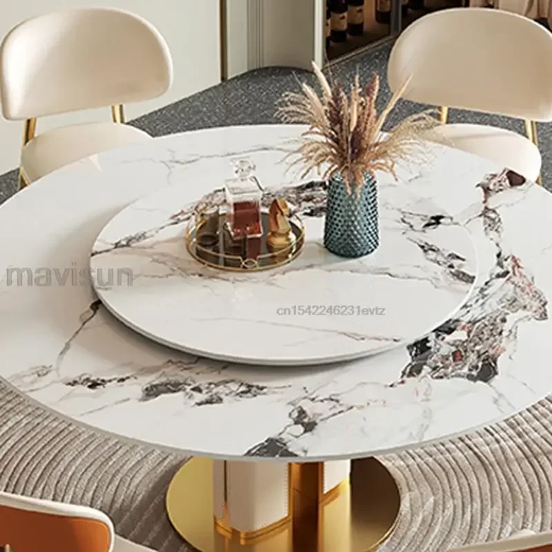 Okrągły stół Przenośny stół Luksusowe zestawy centralne do salonu Natural Rock Board Stół Obrotowy gramofon Muebles Zaprojektowana kuchnia