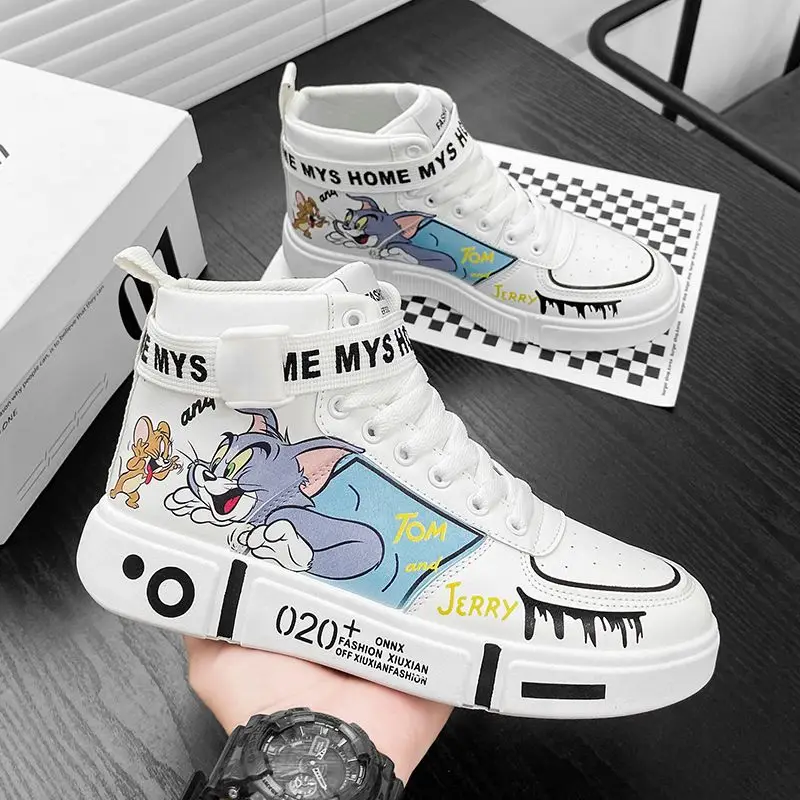 Children Shoes White Boy Sneakers Cartoon cat Mickey Platform Kids Casual Sneakers 6 To 12 Years Sports Tennis Shoes for Boy