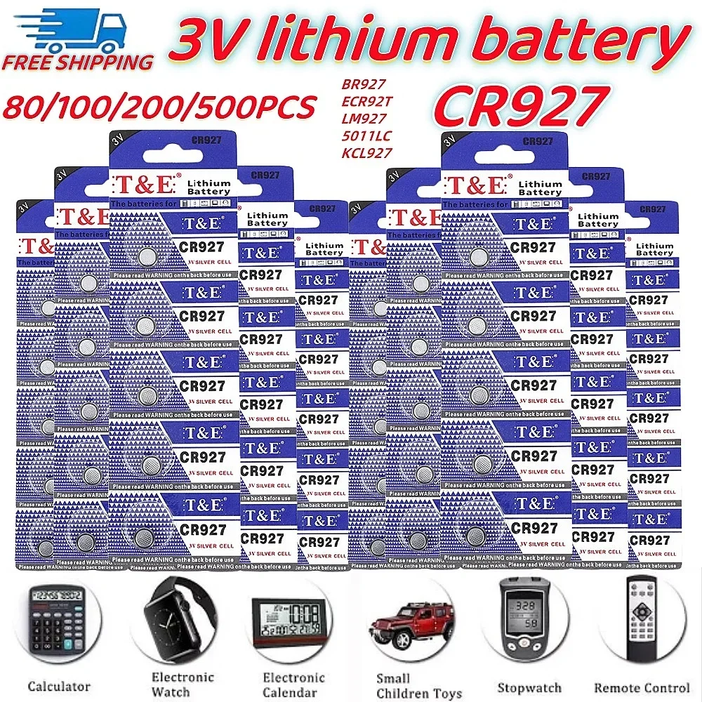 100PCS CR927 3V Lithium Batteries Button Coin CellsFor Remote Control Laser Light Toy Clock Watch DL927 BR927 BR927-1W CR927-1W