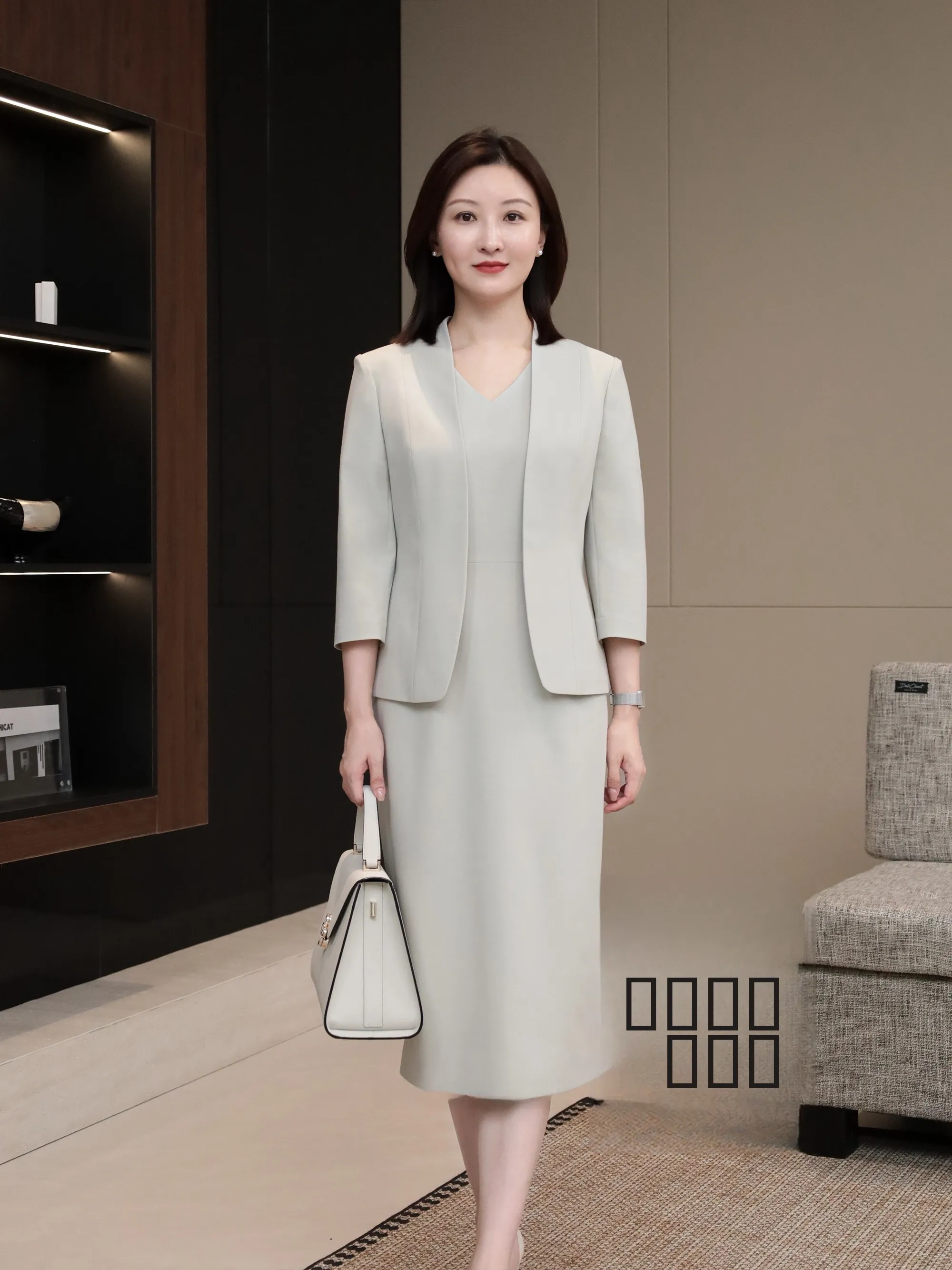 

Chi Ele Seven-Quarter Sve Slim Fit Suit Dr Set without Collar Perfect for Commuting And Profional Ocns