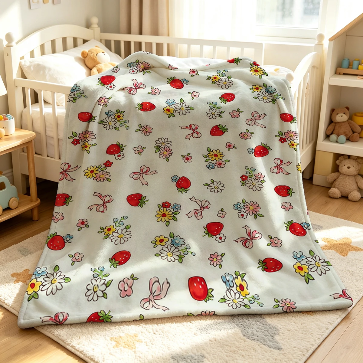 Berry Floral Flannel Blanket Warm Soft Halloween Christmas Couch Warm Cozy Decorative Decor Gift for All Season