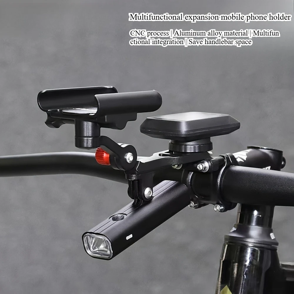 3-in-1-Montagehalterung für Mountainbikes (für Tachometer/Beleuchtung/Action-Kamera), verlängerte Anti-Shake-Halterung, Fahrradzubehör