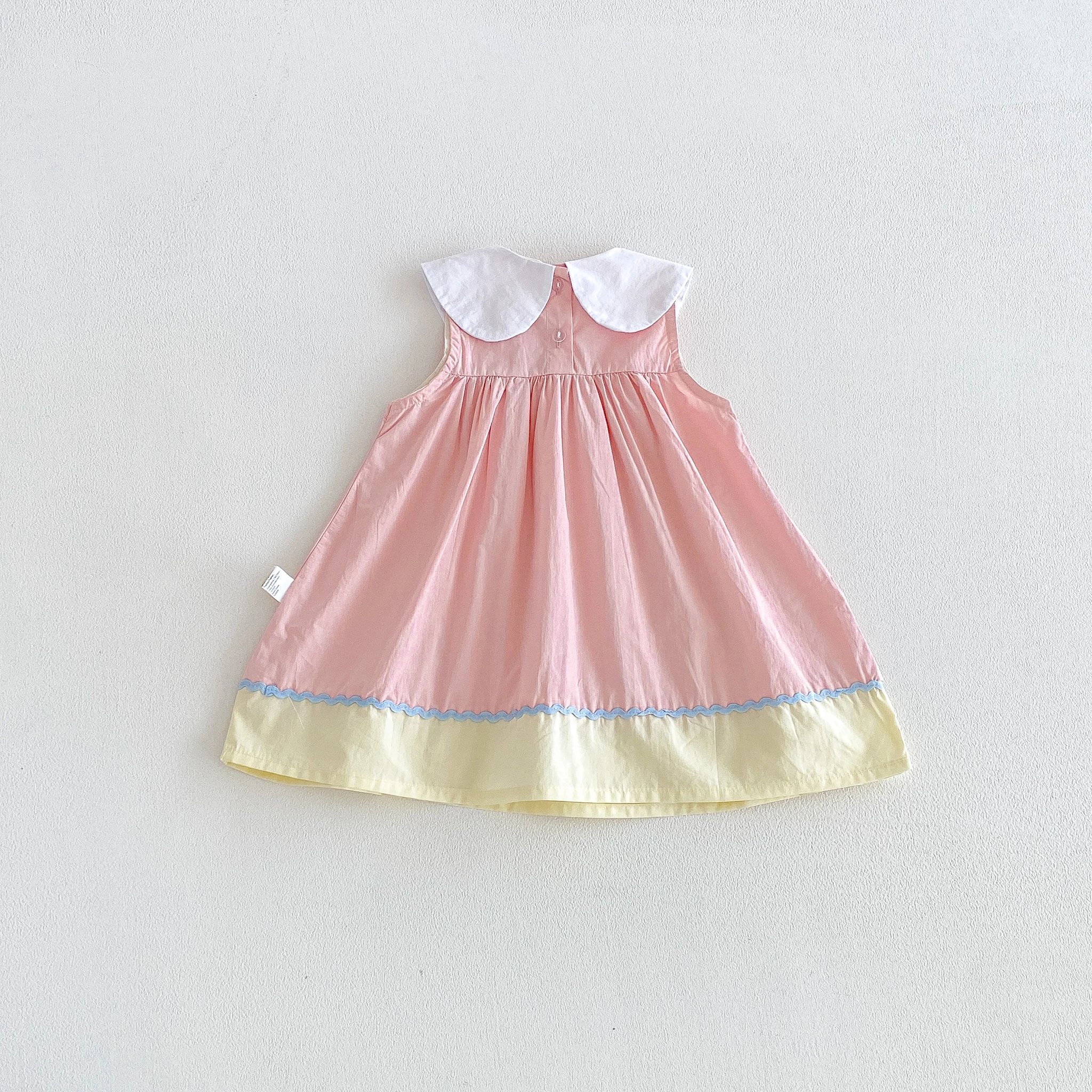 Summer New Baby Sweet Cartoon Color-Block Cotton Vest Dress With Stylish Doll Collar for Toddlers