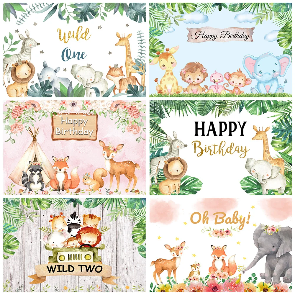 Oh Baby Wild One Forest Jungle Safari Birthday Party Banner Background Newborn Child Custom Banner Backdrop Photozone Photocall