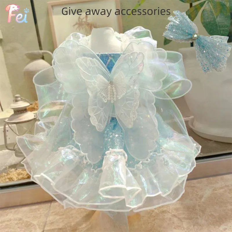 

Luxury Mermaid Dog Clothes Costume for Dog Dresses Sparkly Sequin Princess Apparel for Pets Dogs Small Medium Party Outfit