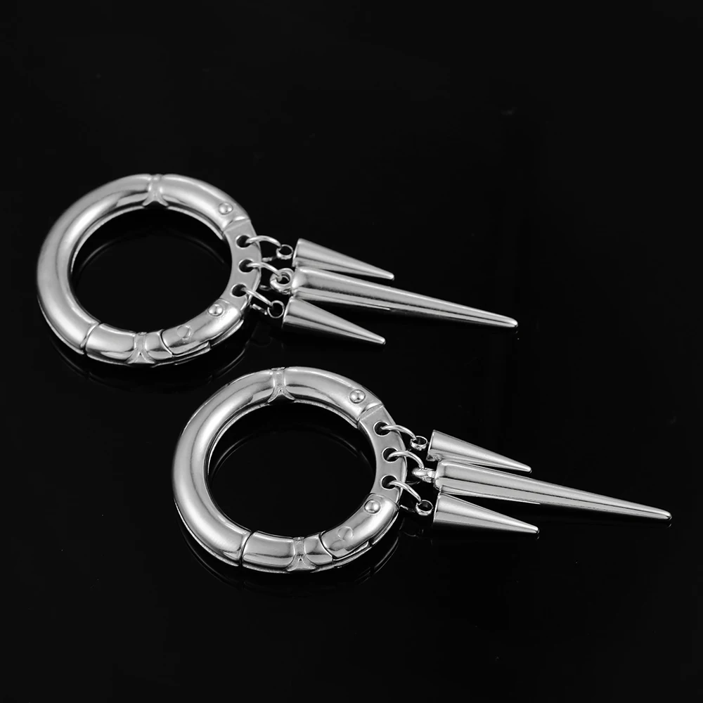 Giga 1/2Pcs 5.5MM Punk Ear Weights Hanger with Dangle Cone Stainless Steel For Ear Stretcher Guages Expander Piercing Jewelry