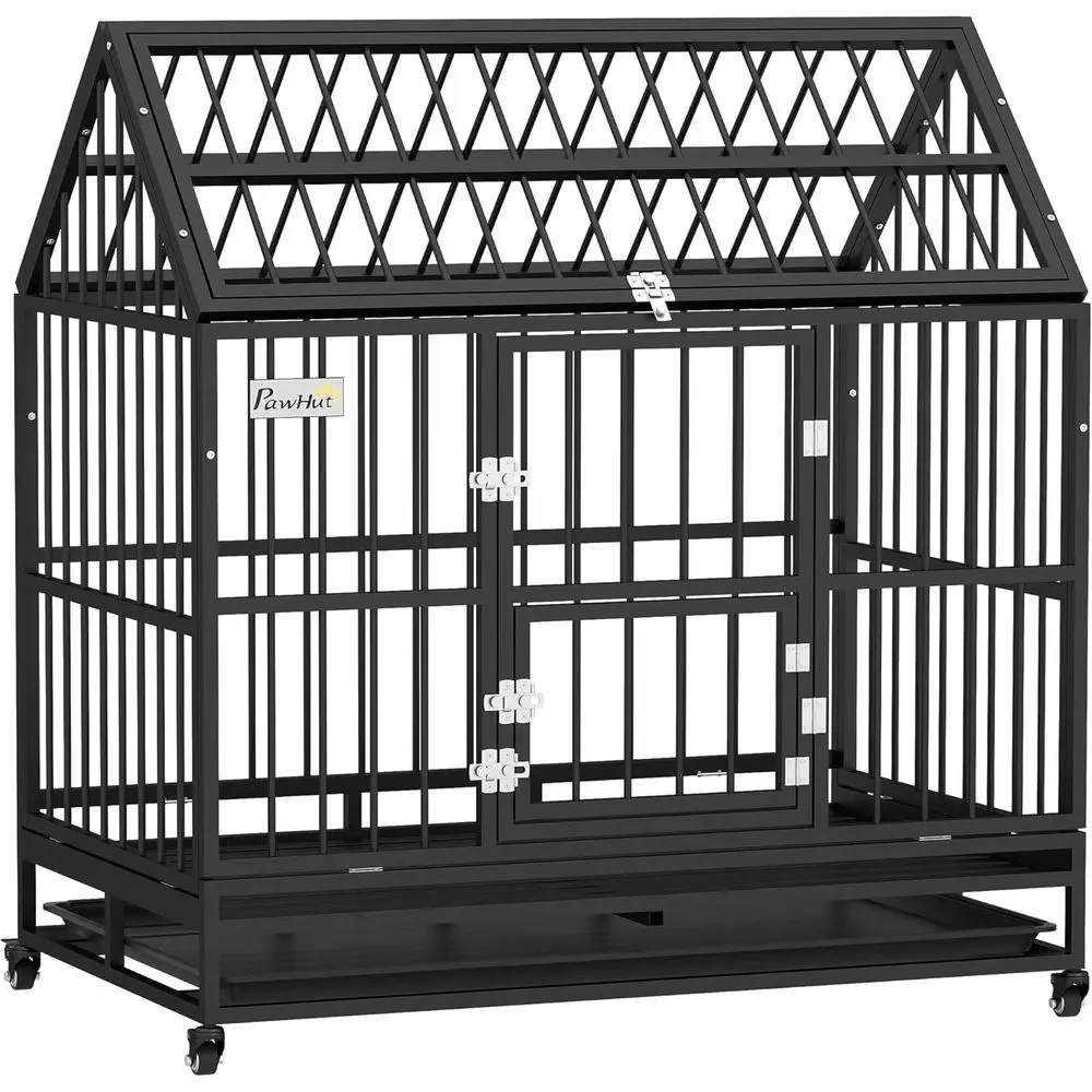 

Клетка для собак 48 дюймов, сверхпрочная, из прочной стали, с 4 блокирующимися колесами, двойной дверью, открывающейся верхней частью и съемным поддоном, или Ex