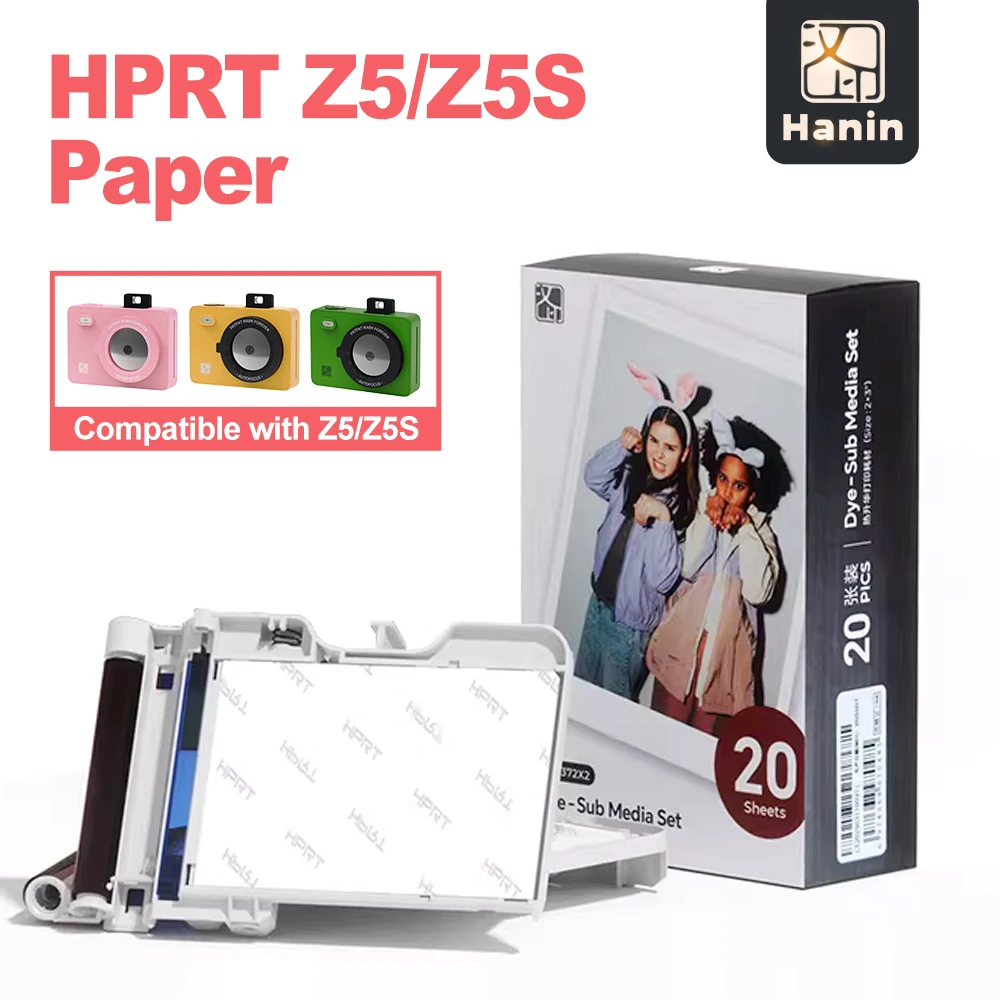 HPRT Z5/Z5S One-piece Photo Paper and Color Ribbon Cartridge Refill (20 Sheets),Compatible HPRT Z5/Z5S Instant Camera Printer