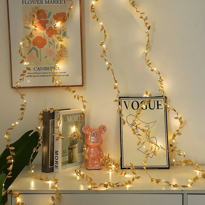 2 متر 20LED الذهبي يترك سلسلة الجنية أضواء لحفل زفاف عيد ميلاد الديكور حديقة المنزل نبات اصطناعي جارلاند الكرمة الخفيفة