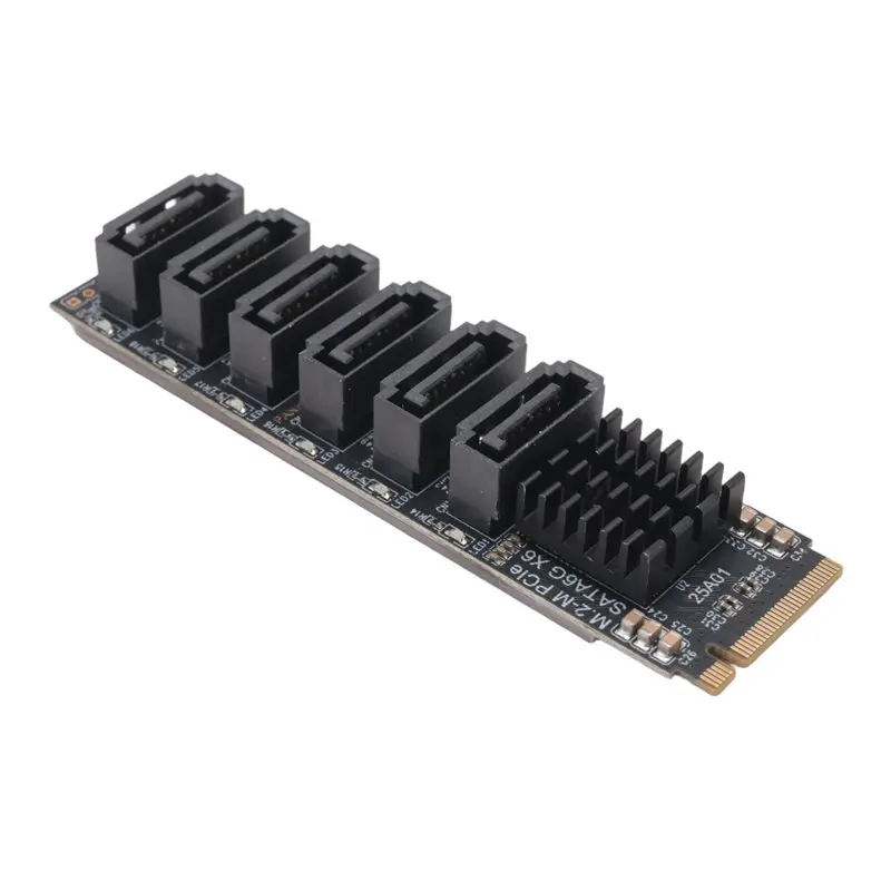AED6-M.2 MKEY PCI-E Riser Card M.2 NVME To SATA Card M.2 NVME To SATA3.0 PCIE To SATA 6Gpbsx6-Port Expansion Card ASM1166