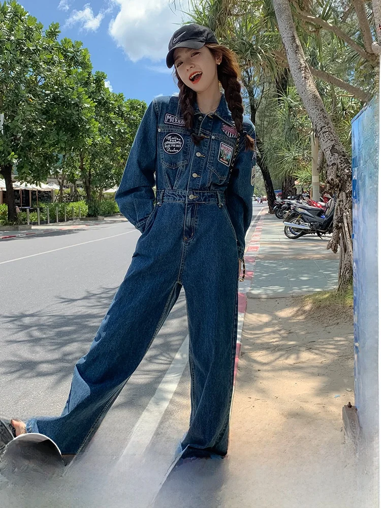 Legal sli denim macacão feminino primavera outono 2025 nova cintura alta calças compridas rua sle workwear terno conjunto alta quali