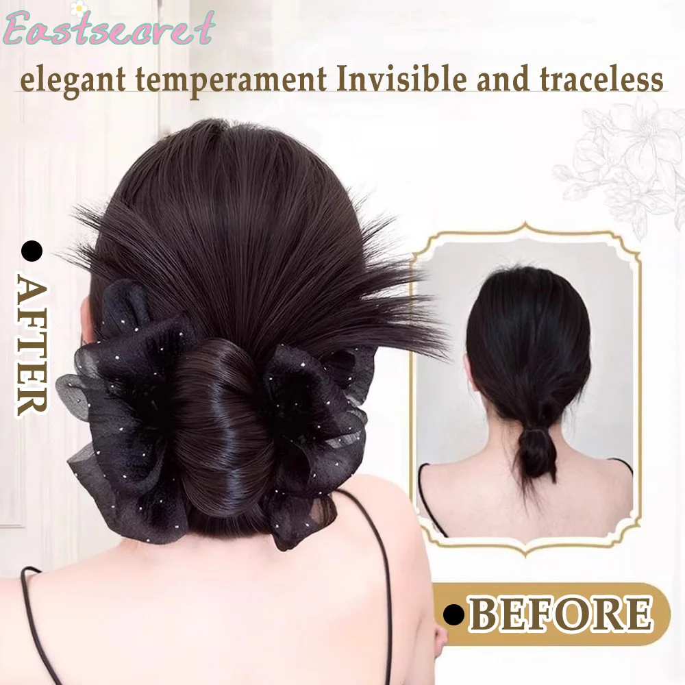 EAST Chicken Hair Meatball Shaped Wig Grasping Clip Lazy Polka Dot bubble Gauze Hair Accessory Flower Bud Head Synthetic Wig