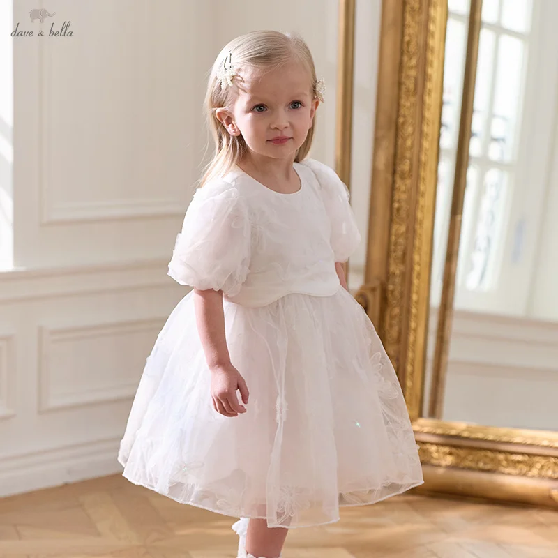 

Детское платье принцессы Dave Bella для девочек, весна-лето, детская сетчатая юбка, белая верхняя одежда с милыми пышными рукавами, вечерние DB2251473