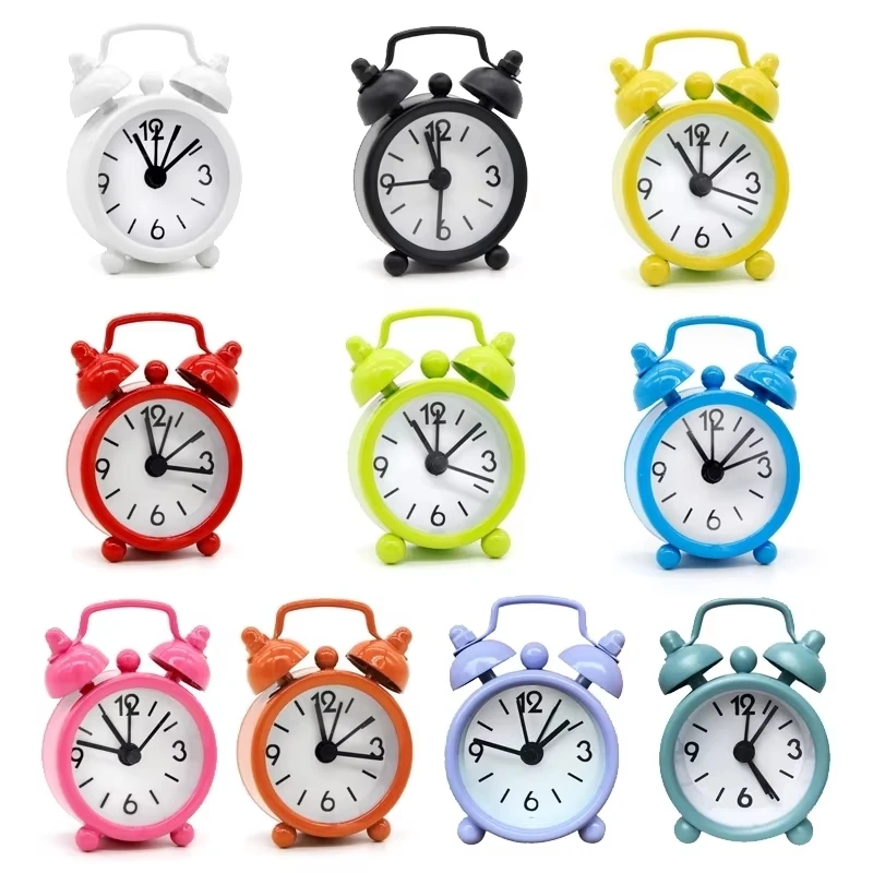 Twin Bell Mini Alarm Clock Retro Table Clock Portable Quartz Electronic Clocks for Office Bedside Clock Home Desktop Decoration