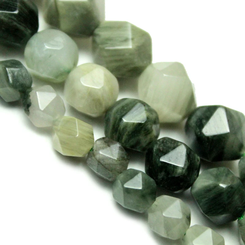 Natural Stone Big Cuts Faceted Green Grass Stone Purple Stripe Round Loose Beads 6 8 10 mm Pick Size Bracelet Necklace