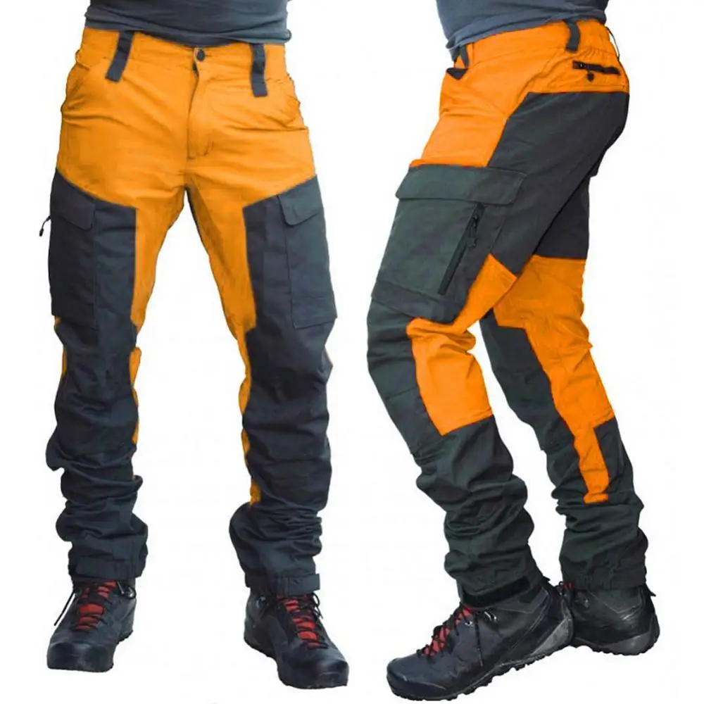 Pantalones cargo largos deportivos con múltiples bolsillos y bloques de color a la moda informal para hombre, pantalones de trabajo para hombre