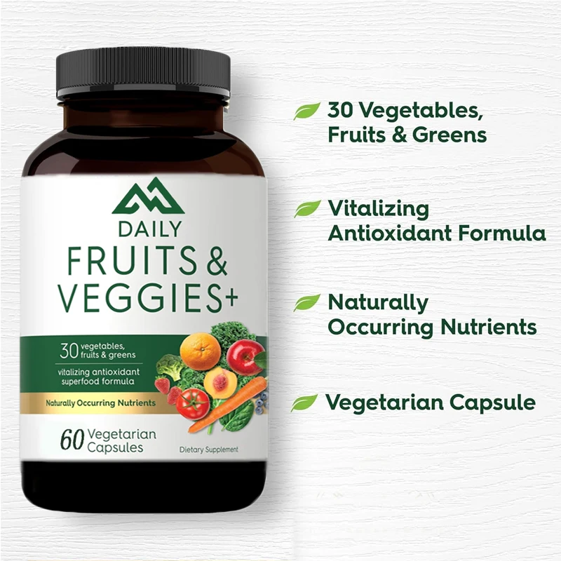 

30 types of fruit and vegetable supplements, 60 vegetarian capsules, non GMO, gluten free superfood formula