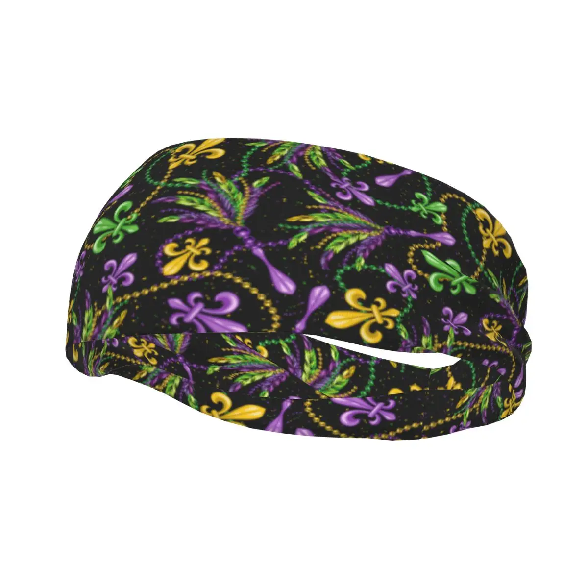 

Sports Headband Fleur De Lis Feathers Mardi Gras Carnival Design Running Fitness Sweatband Absorbent Cycling Jog Hair Bandage