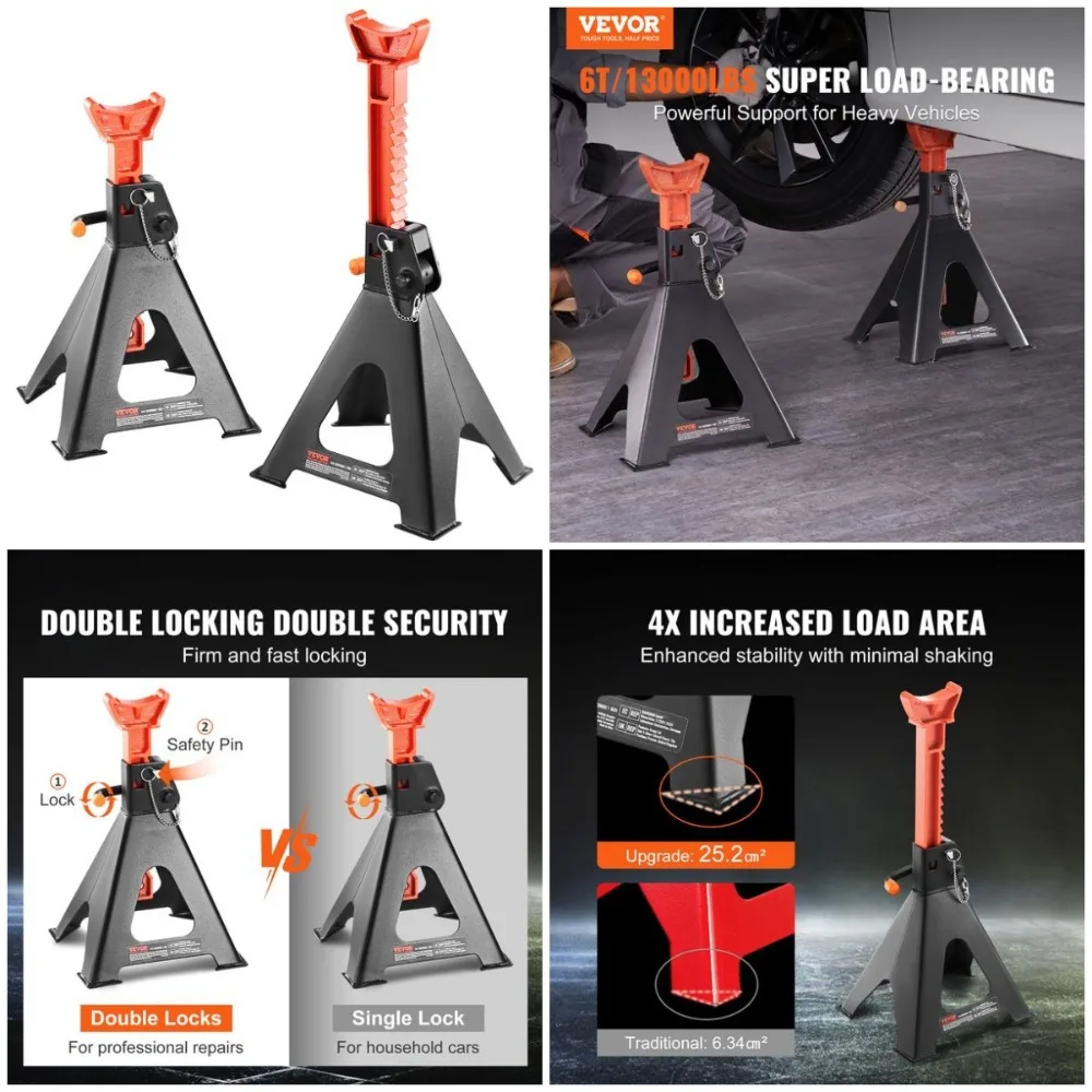 

6-тонная подставка для автомобильного домкрата, двойная блокировка, регулируемая от 14,2 до 23 дюйма, красная, 1 пара