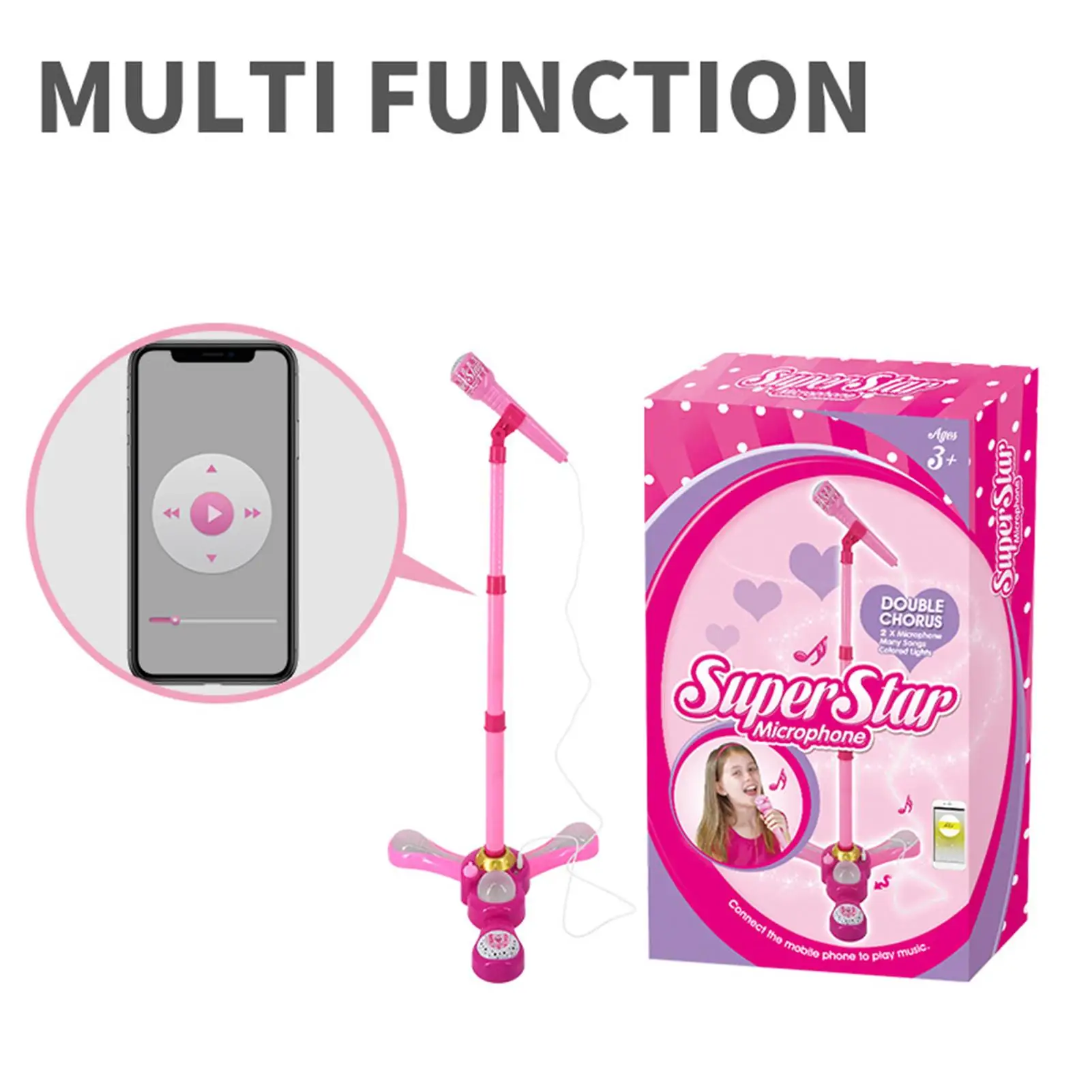 Microfono e supporto per bambini Luci colorate Macchina per karaoke Microfono musicale per bambini per cantare per bambini Aula per ragazze