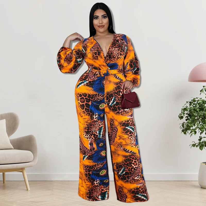 

218185 Large Women's Summer Printed V-neck Jumpsuit New Product Factory