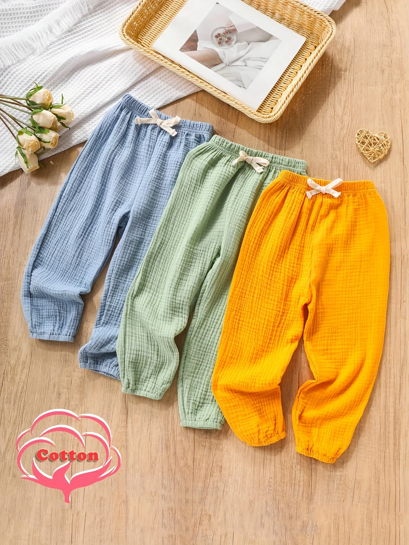 3PCS Boys Summer Loose Fit Anti-Mosquito Pants Casual Air Conditioning Trousers Fashionable Trendy Cuffed Lightweight Clothing