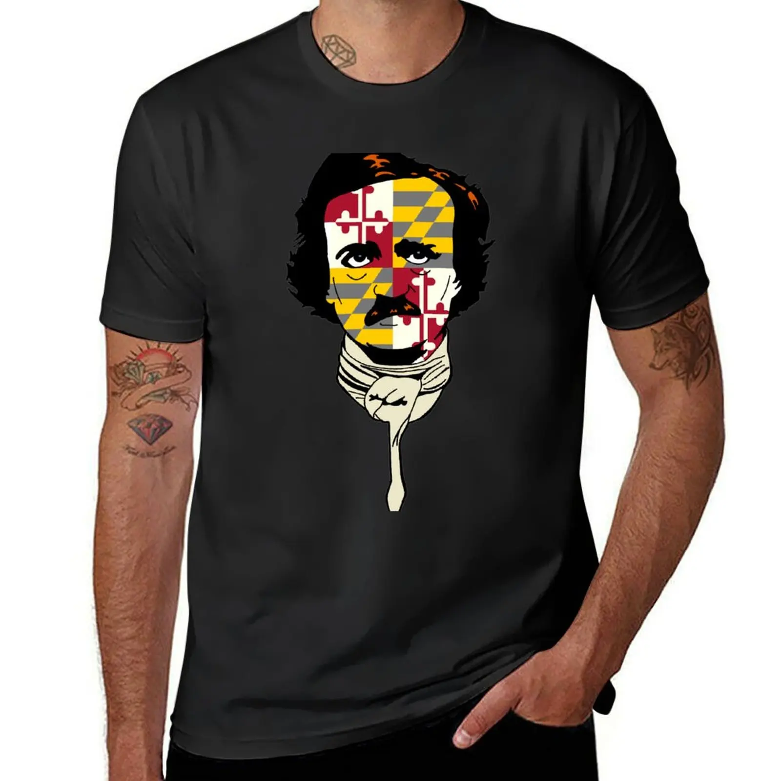 

Edgar Allan Poe flag face T-Shirt sublime oversizeds Short sleeve tee Men's clothing