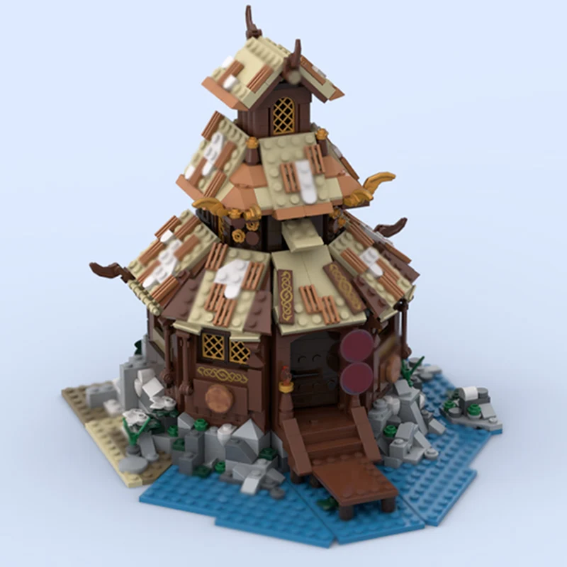 Castelo medieval modelo moc tijolos de construção viking templo antigo tecnologia modular crianças presentes do feriado montar brinquedos terno