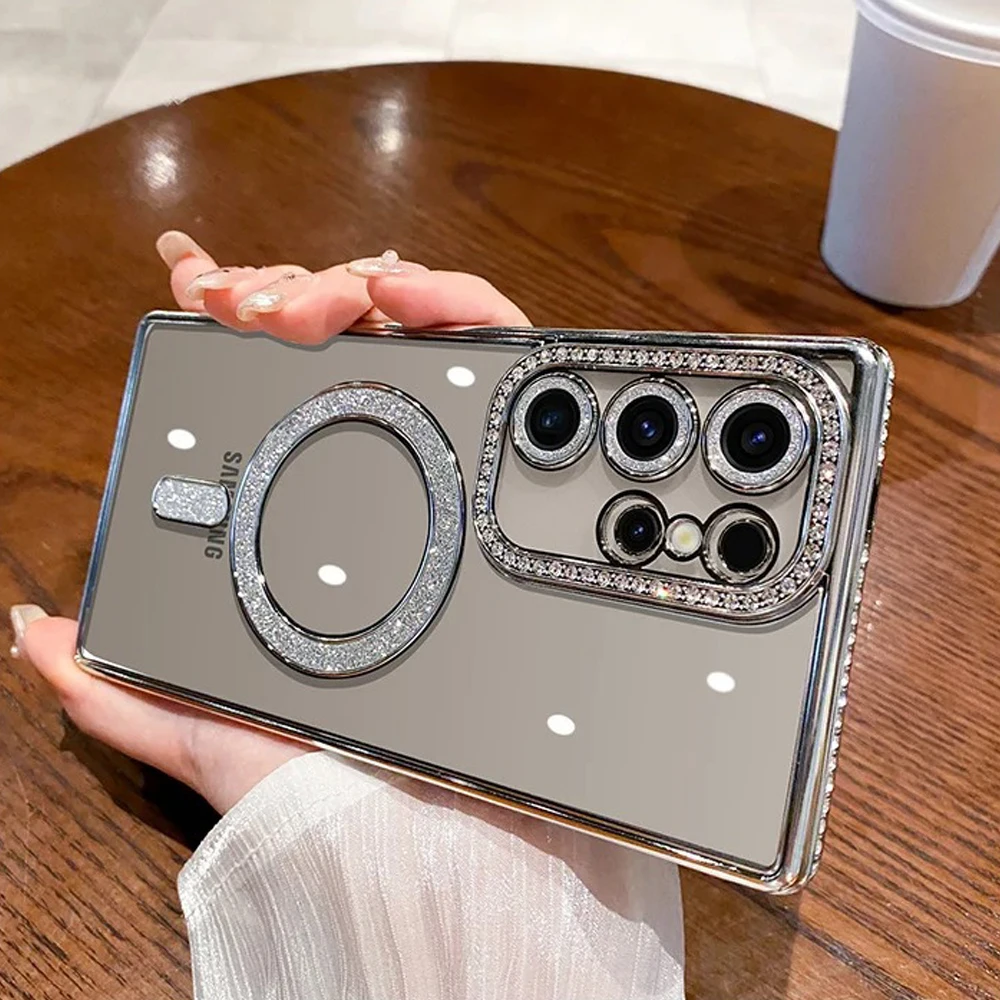 Luxury Diamond Silicone Case For Samsung S25 S24 Plus FE S23 S22 Edge A54 A55 A16 A25 A35 A15 A34 5G For Magsafe Magnetic Cover