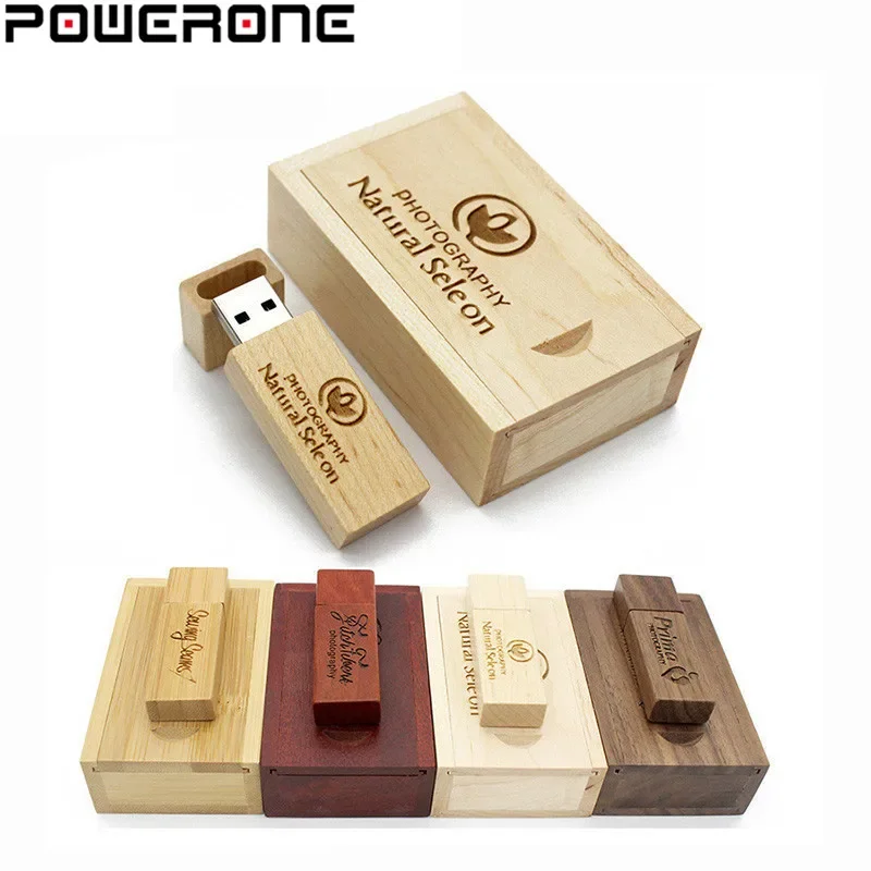 

POWERONE New Wooden USB 2.0 Flash Drive 64GB Photography Pendrive 32GB Wedding Gift Memory Stick 8GB Free Custom LOGO U Disk 4GB