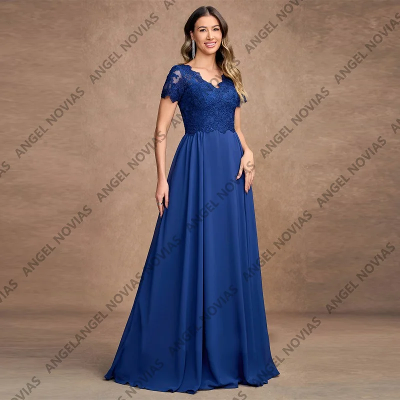 

Customized Long Royal Blue Muslim Mother of the Bride Dresses with Short Sleeves vestido madre del novia