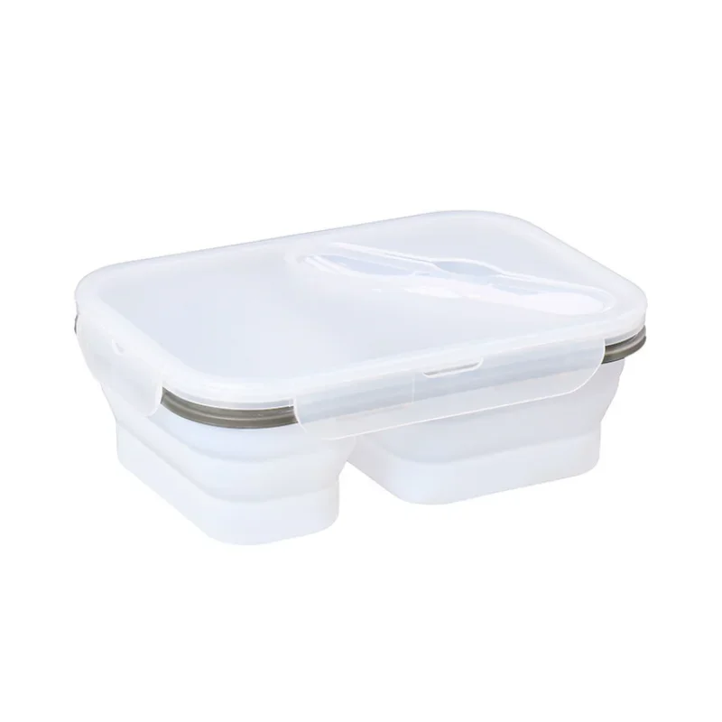 Silicone Lunch Box Folding Food Storage Container Boxes for Adults Children, 2-Compartment, Microwaves & Freezer, BPA Free