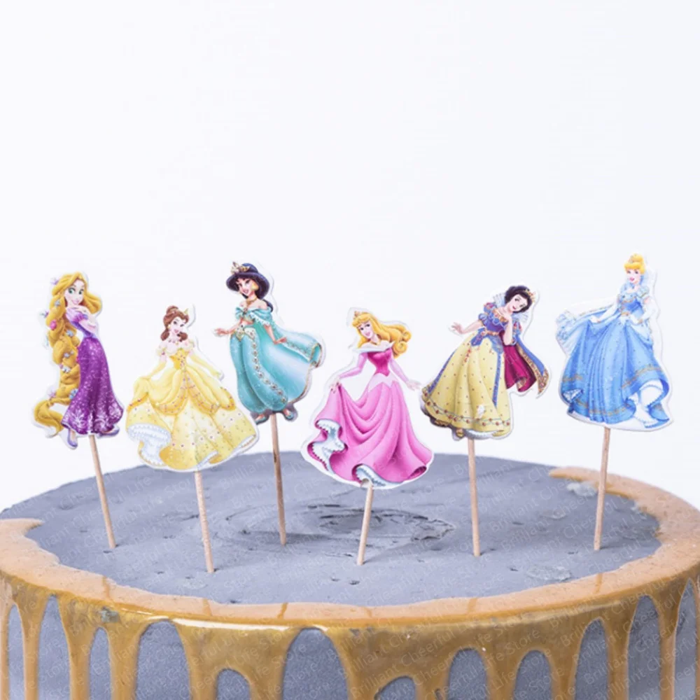 24Pcs Disney Princess Cake Toppers Cartoon Princess Cupcake Topper Decor Baby Shower Kids Girls Birthday Party Cake Decorations