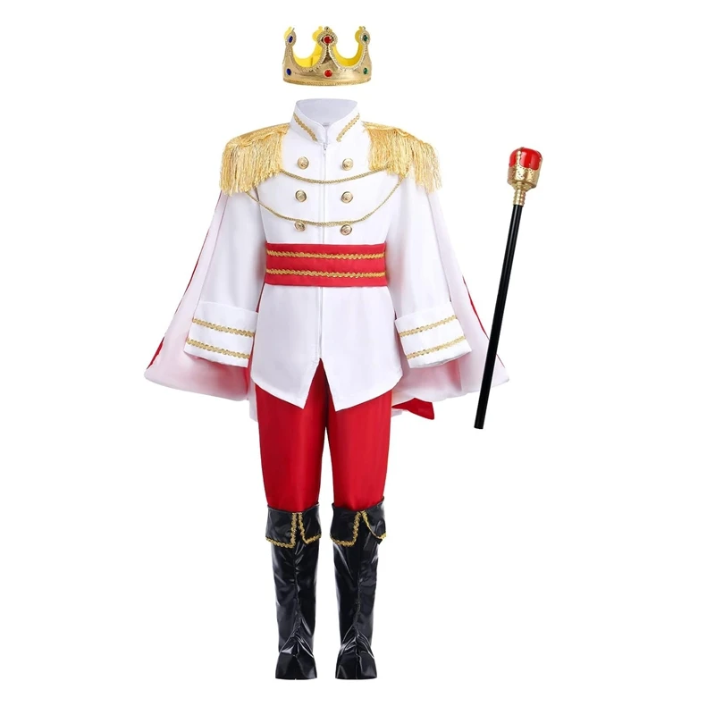7 peças meninos rei carnaval traje medieval príncipe real conjunto completo roupas para festa de aniversário de halloween carnaval fantasia vestir-se