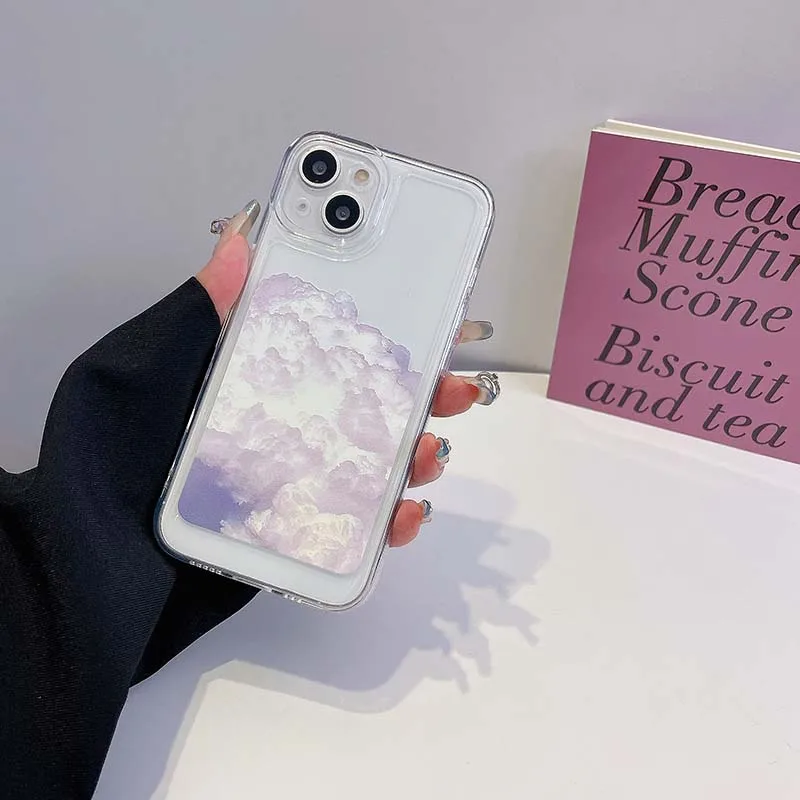 Simple White Cloud Painted Space Phone Case For iPhone 11 12 13 14 15 pro max