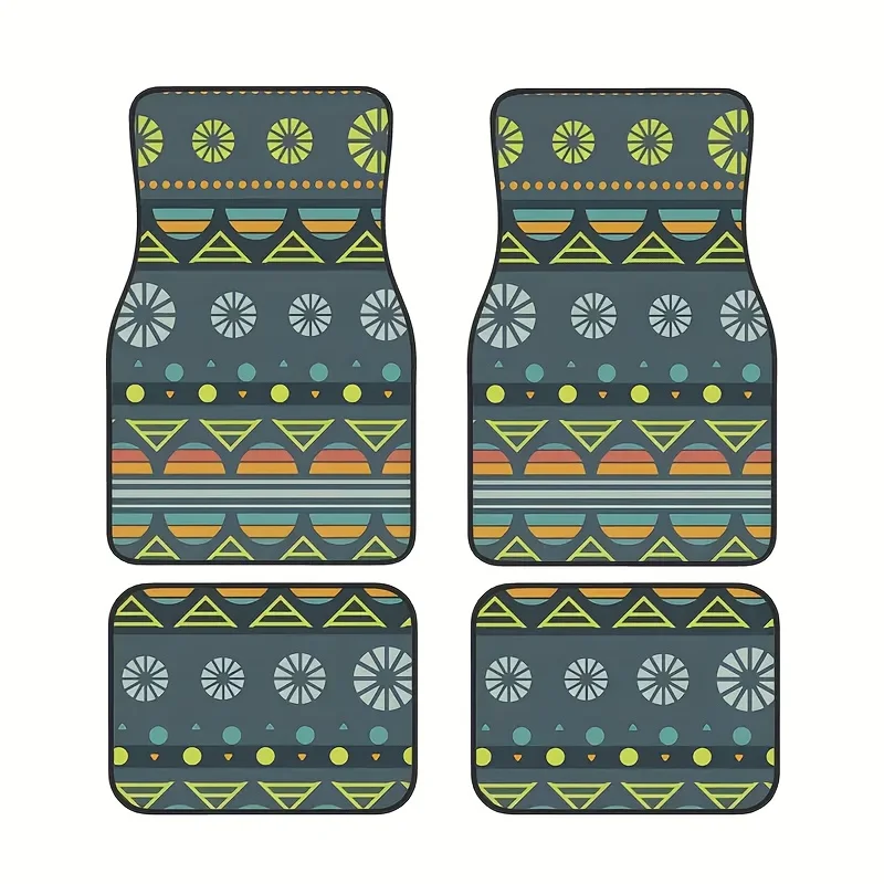 

New Set Of 4 Bohemian Style Geometric Pattern Universal Car Floor Mats, Comfortable And Non-Slip, Durable, Suitable For SUVs, Tr