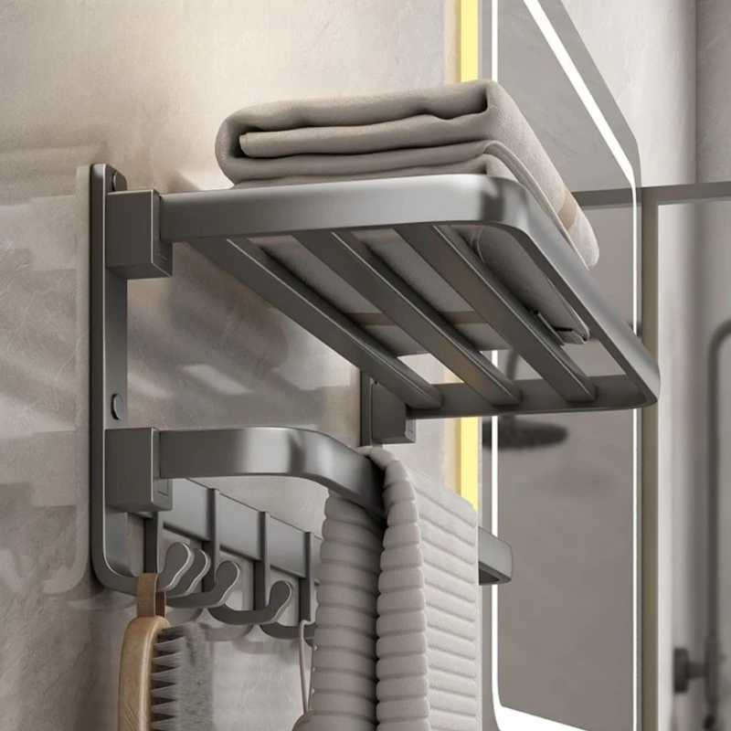 Double Foldable Towel Racks Bathroom Organizer Wall Towel Holder Metal Large Capacity Storage Toilet Shelf Bathrooms Accessories